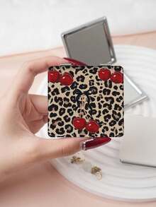1pc Y2K Leopard Print Vanity Mirror, Foldable Lightweight Compact Handheld Mirror, Durable PU Leather, Suitable For All Occasions, Portable Pocket Mirror With Colorful Leopard Print, Bow, Cherry, And Star Patterns, Folding Design, Reliable And Scratch-Resistant - Multicolor - View 6