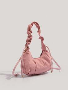 新款女士褶皱云朵单肩包，休闲抽绳尼龙新月形手提包，时尚简约轻便腋下包 - 彩色 - 查看 10