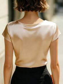 Women's Elegant Solid Color Asymmetric Blouse, Essential For Spring And Summer - Champagne - View 4
