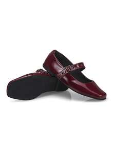 Loris Shoes Oficial Women's Mary Jane Ballerina Flats Square Toe Buckle Classic Ballet Retro 195 - 紅木色 - 查看 5