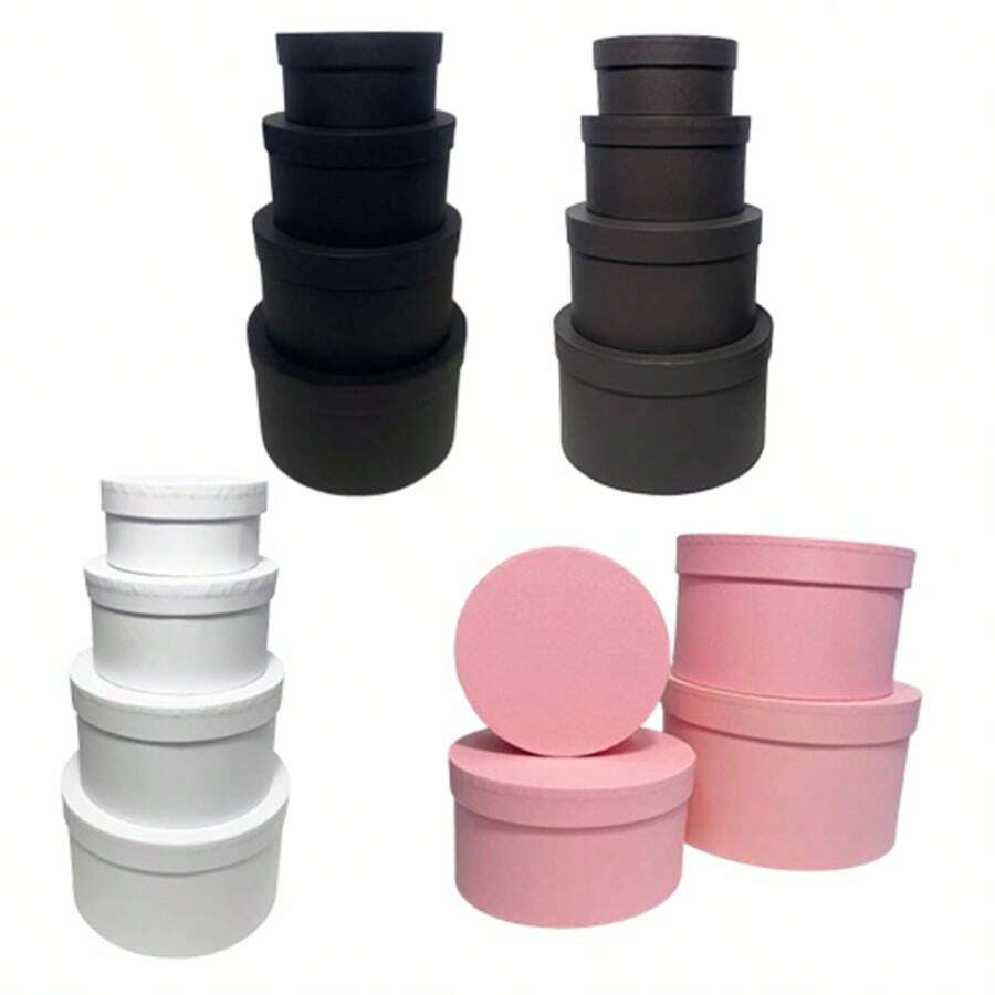 4个/套，粉色、白色、黑色、灰色圆形礼盒，纸质，可堆叠，DIY，纯色，浪漫简约风格，卧室、客厅装饰，适用于情人节、生日、婚礼、节日庆典、日常使用