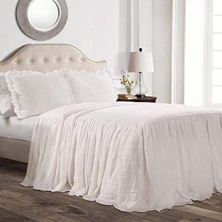 Decor - Juego de Colcha de Falda con Volantes – Ropa de Cama de Lujo de 2 Piezas – Elegante Detalle de Volantes – Estilo Atemporal, sábanas Suaves y Ligeras – , Neutro(Individual Blanco) - Multicolor - Ver 1