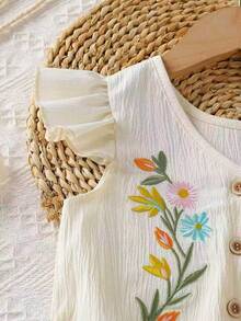 New Style Girls 2-Piece Set, Sweet Floral Embroidery Ruffle Trim Top + Rainbow Striped Wide Leg Pants Outfit, Cute Kids Clothing, Suitable For Party, Performance, Daily Outing/Outdoor Leisure - Multicolor - View 10