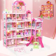 Pink Princess Villa Toy Set, DIY Assembly Castle Model, Girls Role Play Dollhouse Scenario. Set Includes Dollhouse Rooms, Balcony, LED Light Decor. Multi-Layer Design Combines Various Styles, Freely Combine Furniture Accessories. Suitable For Girls 3+ Years Old, Birthday & Holiday Gift - Multicolor - View 3