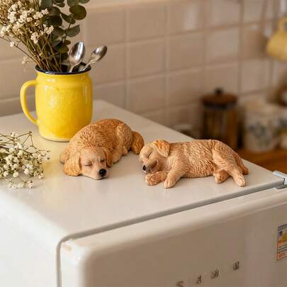 2pcs Cute Golden Retriever Puppy Resin Figurines, Suitable For Car, Desk, Room, Home Decor, Animal Model Landscape Decoration, Ideal Gift For Girlfriend, Sister, Friend, Mom, Valentine's Day And Mother's Day