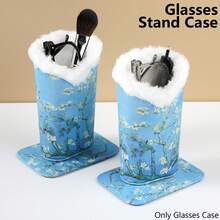 cabecade 1pc PU Leather Velvet Lined Eyeglass Holder With Magnetic Base, Can Also Be Used As Makeup Brush Holder, Stylish Eyeglass Stand Or Phone Holder - A - View 2