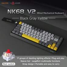 Teclado mecánico de juego AJAZZ 65% Mini, interruptor rojo, 68 teclas compacto con cable para oficina, NK68 V2 retroiluminación RGB, sensación mecánica ergonómica, accesorio de oficina, plug and play DIY, compatible con varios sistemas para juegos y oficina - Multicolor - Ver 14