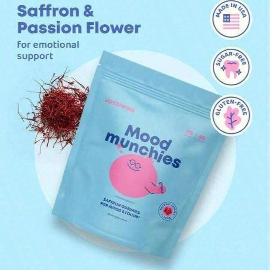 JOY SPRING Mood Munchies Saffron Gummies | With Saffron & Passion Flower | Sugar-Free & Gluten-Free | Made In USA | 60 Gummies | Dietary Supplement For Mood & Focus - 3件 - 查看 1