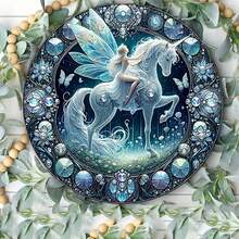 1pc Charming Unicorn Girl Round Wall Art - Ideal For Home, Office, Cafe And Garage Decor - Multicolor - View 7