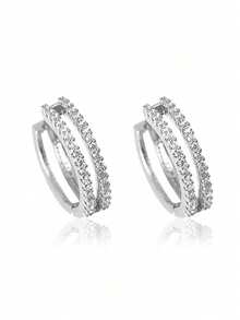 S925纯银极简立方氧化锆耳环，女士圆形耳环，精致珠宝，14K镀金，完美结婚礼物 - 銀色 - 查看 4