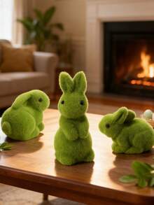 3pcs Easter Bunny Home Decor, Artificial Moss Rabbit For Easter Decorations,Cute Bunny Figurines As Spring Decor - Green - View 5
