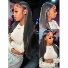 13x4 Glueless Wig Human Hair Black Wig - 250% Density Natural Color Straight Hair - Pre-Plucked Hairline And Baby Hairs - Ready To Wear No Glue For Women - Natural Black - View 10