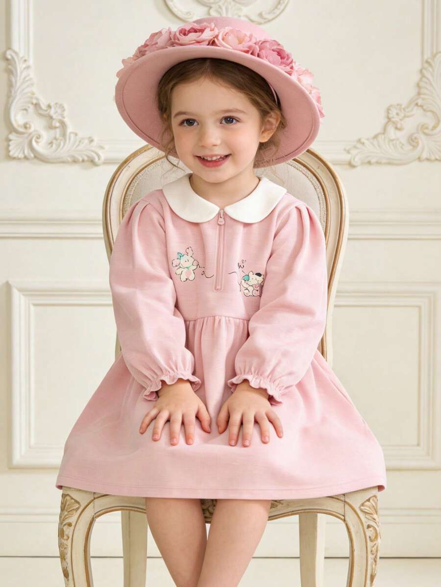 Balabala 2025 Autumn New Arrival Sweet Girl A-Line Dress, College Style - White Red - View 1