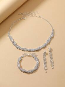 1 Set Elegant Princess Tiara Crown, Necklace, Earrings 3pcs Jewelry Set, Bridal Accessories For Party, Wedding, Birthday, Cosplay, Alloy Crystal Bride Crown, Wedding Decorations, Costume Accessories - 028 Chain - View 9