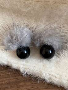 Andkiss 1 Đôi bông tai đính đá giả ngọc trai và lông thú bằng nhựa, thanh lịch và thời trang cho mùa thu/đông. - quả cầu bông - Xem 9