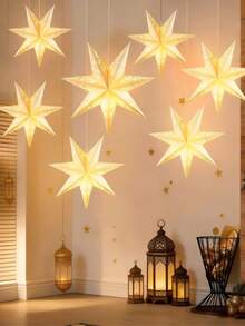 3D Hollow Paper Star Lantern, Suitable For Decorating Windows, Walls, Christmas Trees, Pendant Lights Or Creating A Dreamy Ceiling Decor, Applicable For Weddings, Birthday Parties, Home Decor, Middle Eastern Holiday Decorations, Eid Decorations (Bulb Not Included) - White - View 10