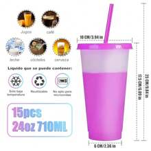 CYPN15 Piezas Taza termocrómica Taza de viaje de gran capacidad 710 ml con tapa ideal para granizados café helado y jugos de frutaFashion - 30 - Ver 3