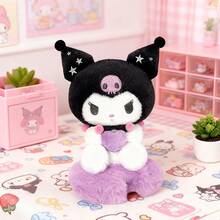 Móc khóa hình mũ nhọn và trái tim của Sanrio Kuromi, chất liệu vải nhung mềm mại, nhỏ gọn và dễ mang theo, thích hợp để trang trí ba lô/phụ kiện chìa khóa/món đồ dễ thương mang theo hàng ngày (1 chiếc) - Màu tím hoa cà - Xem 4