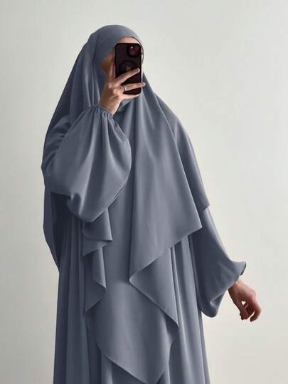 2pcs Set: Nida Fabric Hijab + Abaya Dress, Soft & Breathable, Muslim Islamic Single Layer Headscarf, Suitable For Hijab Outfit, Women's Daily Wear And Prayer, All Seasons