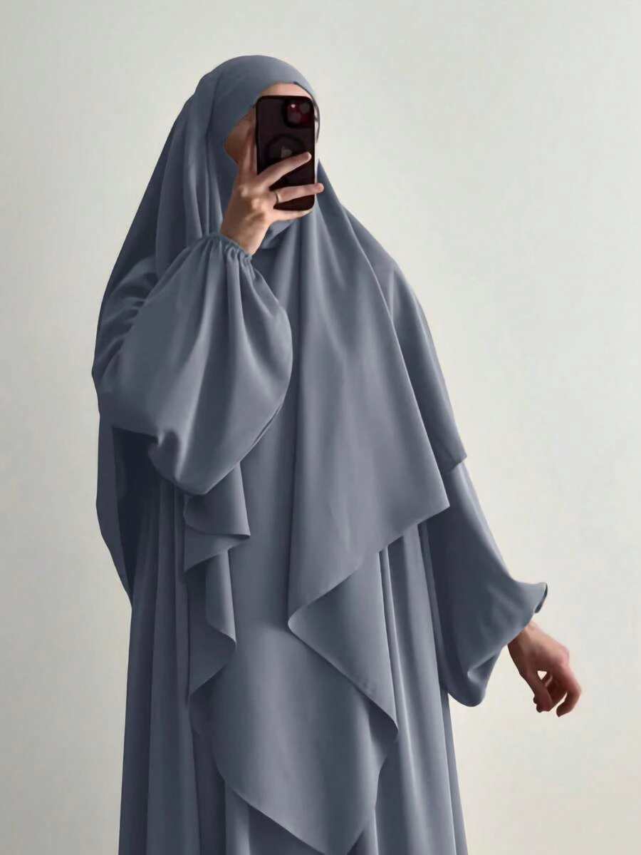 طقم خمار وعباية من قماش نيدا قطعتين، ملابس إسلامية فضفاضة ومريحة للارتداء اليومي والخارجي والصلاة، لجميع الفصول - متعدد الألوان - مشاهدة 1