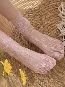 5 Pairs Women's Summer Fashion Transparent Lace Socks, Soft, Sexy, Sweet Lolita Style, Comfortable Breathable Casual Socks - Multicolor - View 6