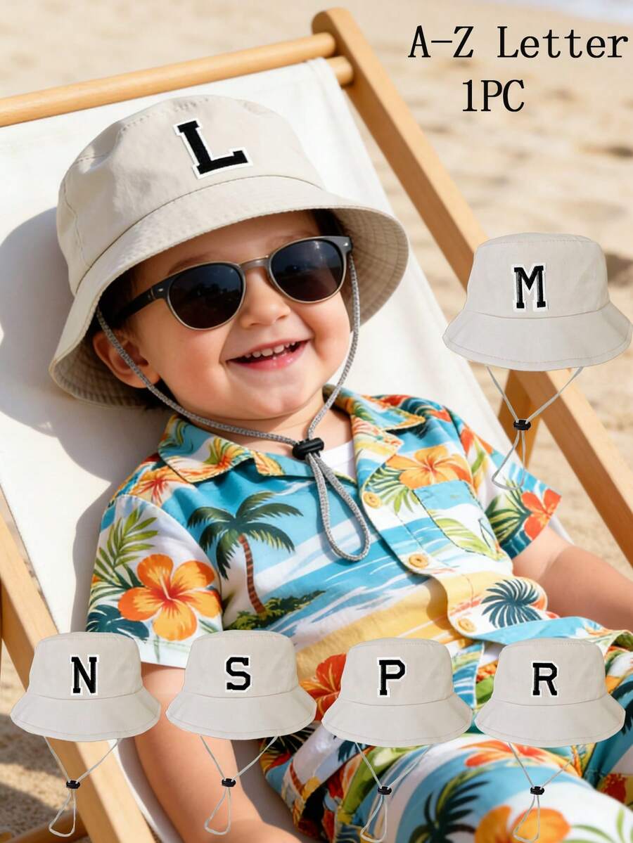 1pc Baby Letter A-Z Bucket Hat, Unisex Outdoor Sun Protection Panama Hat, Baby & Toddler Clothing Accessory - Beige - View 1