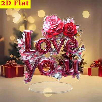 2D Acrylic "I Love You" Rose Desktop Plaque - Desktop Display Decor, Multifunctional Desktop Ornament, Valentine's Day Gift For Her/Him, Wife/Husband, Birthday Gift - Non-3D Flat 2D