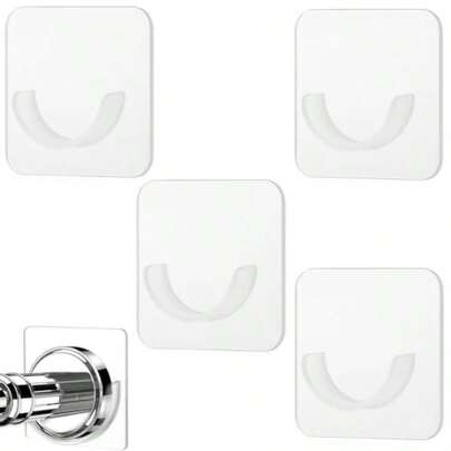 4-Pack Adhesive Shower Curtain Rod Holders - No Drill Invisible Brackets For Heavy Duty Tension Rods Clear Sticky Mounts For Bathroom And Wardrobe Wall  Removal