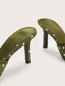 Giày sandal cao gót mũi tròn hở gót chấm bi nơ màu xanh lá cây, chất liệu giả lụa, đính đá lấp lánh, thích hợp cho tiệc tùng hoặc các sự kiện. - màu xanh lá - Xem 5