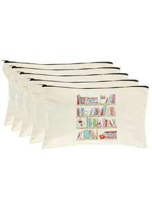 5/2/1pcs Floral & Book Reading Themed Canvas Zipper Storage Bags Gift Packaging Set, Creative "You're Awesome" Motivational Small Gift Bags, Suitable For Back To School, Graduation, Travel, Birthday, Anniversary, Teacher's Day, Appreciation Gifts - Beige - View 24