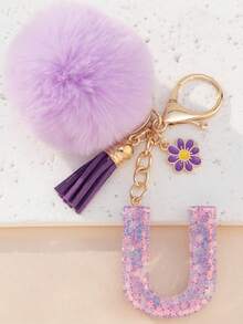 1个字母钥匙扣,可爱毛绒球钥匙圈,可挂在包包、背包、汽车上,是送给女孩的理想礼物,也可作为钱包和手提包的配饰,流苏钥匙扣,时尚包包挂饰 - 女士时尚配饰 - 薰衣草色 - 查看 20