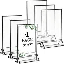 4pcs Acrylic Sign Holders, 5x7 Inch - Double-Sided Tabletop Photo Frames, Suitable For Wedding Table Numbers, Restaurant Menus, Christmas Photos, Graduation Ceremonies, Birthday Parties, Baby Showers (With Removable Adhesive) - Clear Photo/Price/Menu Display Stands