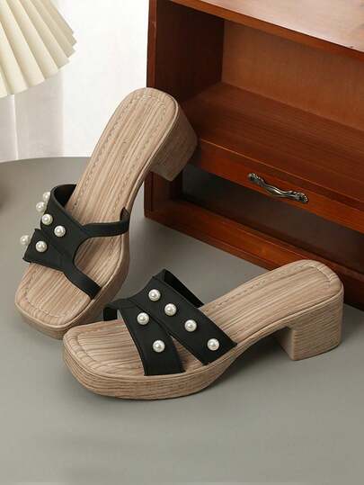 Summer New Outdoor Fashion Versatile Chunky Heel Strap Sandals, Comfortable Non-Slip Teenage/Girls Slippers