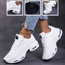 Women's Air Running Shoes - Lightweight Walking Sneakers With Air Cushion & Non-Slip Sole For Gym Workout Sports - Purple Mesh Upper & Soft Fabric Lining - Removable Sockliner For Comfort - 白色 - 查看 1