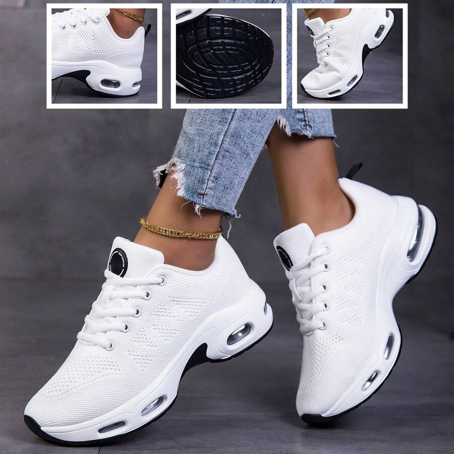 Women's Air Running Shoes - Lightweight Walking Sneakers With Air Cushion & Non-Slip Sole For Gym Workout Sports - Purple Mesh Upper & Soft Fabric Lining - Removable Sockliner For Comfort - 白色 - 查看 1