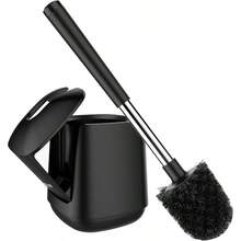 Toilet Brush And Holder, Self Closing Lid Toilet Bowl Brushes Holder And Extra Long Handle Ventilated Toilet Brush Set For Bathroom Cleaning, Nylon Bristles, Black - Black - View 1