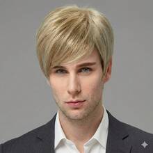 Tóc giả xoăn sợi tổng hợp dành cho nam, màu vàng tự nhiên, phù hợp để đội hàng ngày, dự tiệc và hóa trang Halloween, kiểu dáng thanh lịch (Tóc thay thế cho nam) - Nhiều màu - Xem 5