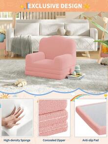 Sofá para niños, 2 en 1, cómodo sofá Plegable para Tumbona, Silla de Espuma para niños con Sherpa Suave, Regalo para niñas y niños (Corona Rosada, Grande) - Rosa - Ver 5