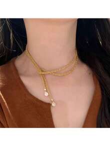 轻奢璀璨满天星水滴纯银项链，闪耀多用途超长毛衣链，独特设计双层锁骨链，女士款 - 水滴項鍊 - 查看 3