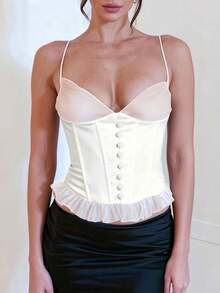 Women Deep V Neck Cap Sleeve Tank Crop Top Low Cut Sweetheart Neck Slim Fit Fairycore Grunge Top Chic Streetwear - 白色 - 查看 4