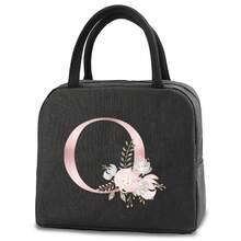 1个装保温午餐袋便当包铝箔饭袋冰袋个性化粉色爱心字母A-Z印花午餐盒便携式午餐手提包保温野餐袋 - 黑色 - 查看 15