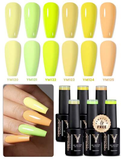 YOKEFELLOW 不含TPO和HEMA的凝胶指甲油，橙色、黄色、绿色春夏经典色系，半永久指甲油，可卸除UV/LED亚克力指甲油，适合在家DIY美甲，也是送给女性和女孩的美甲礼物。