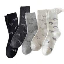 蝴蝶结袜，女士中筒袜，春夏芭蕾舞风格绒面袜，搭配小皮鞋和长筒袜 - 彩色 - 查看 4