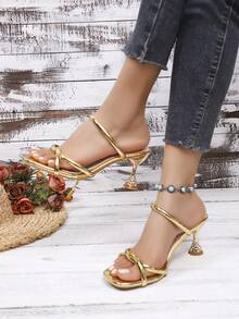 2026 Fashionable & Elegant Women's Gold High Heel Slides - Gold - View 1