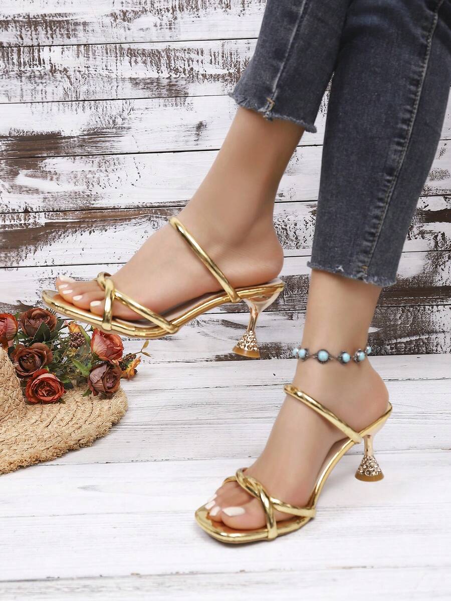 2026 Fashionable & Elegant Women's Gold High Heel Slides - Gold - View 1