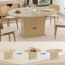 43.3in-59in Extendable Round Dining Table For 4-8 Modern Expandable Kitchen Oval Dining Table Space Saving Circle Dining Room Table With Storage Shelf For Kitchen Living Room - Natural Oak - View 3