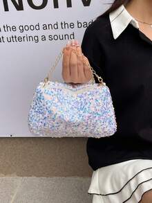 Túi đeo vai đính sequin thời trang mới, túi vuông nhỏ đa năng có dây đeo xích dành cho nữ. - Màu be - Xem 7