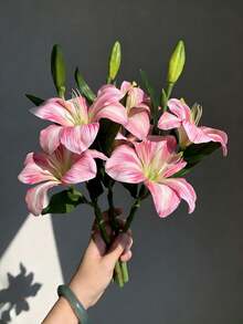 1/3 支人造百合花枝，简约涤纶仿真花，家居装饰 - 彩色 - 查看 7