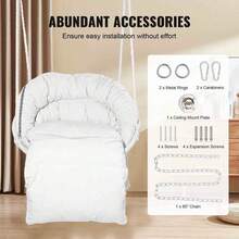 KOMHTOM Outdoor Makramee Schaukelsessel mit Sitz- und Rückenpolster aus PP-Baumwolle, Hängemattenstuhl mit stabiler Kette und Karabinern, für Zuhause Schlafzimmer Terrasse Deck Garten Innenraum Ins Stil gefranster Hängestuhl. Hängematte bis zu 150 kg, beige