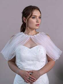 1pc Bridal Sheer Pearl Shawl, Women's Evening Party Wedding Date Dress Accessory, Exquisite Shoulder Coverage - A - View 9